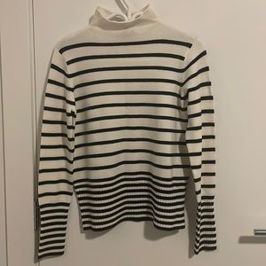 French Connection mock neck sweater in cream with navy stripe size medium